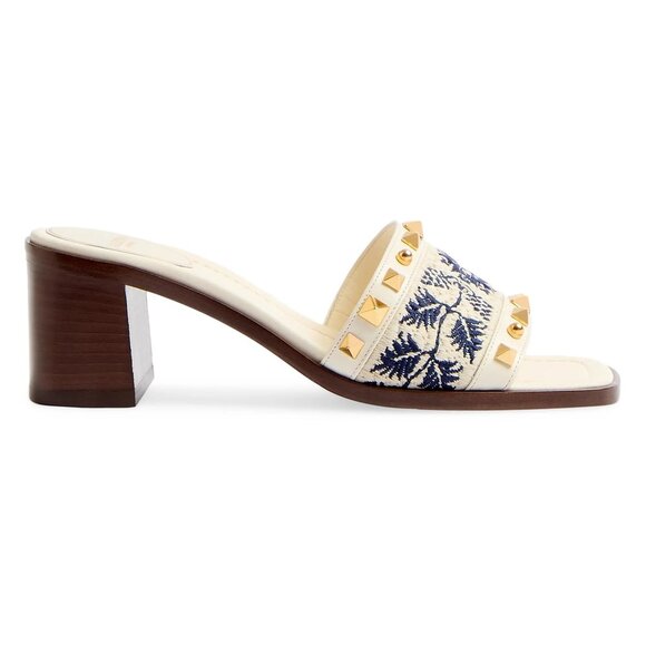 Valentino Shoes - Valentino County Rockstud Slide Sandals Embroidered Mules Heels Shoes